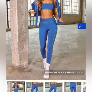 Vici Blue High-Waist Leggings with Green Side Stripe